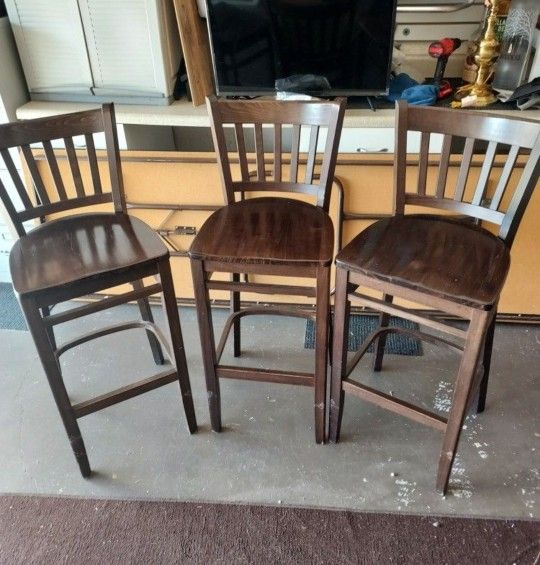 Set of 3 Wooden High Backed Bar Stools- $25 Each or All 3 for $60