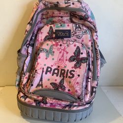 Tilami Pink Butterfly PARIS 18 Inch Rolling Backpack