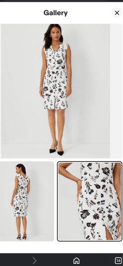 NWT Ann Taylor White Floral Double V Sheath Dress Womens Size 00P.