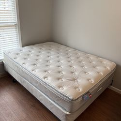 Queen mattress, boxspring, and frame