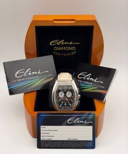 ELINI DIAMOND DIAMOND NEW YORKER GRAND Pink Band Black Dial White Arabic Numerals 40x55mm Watch Appraisal