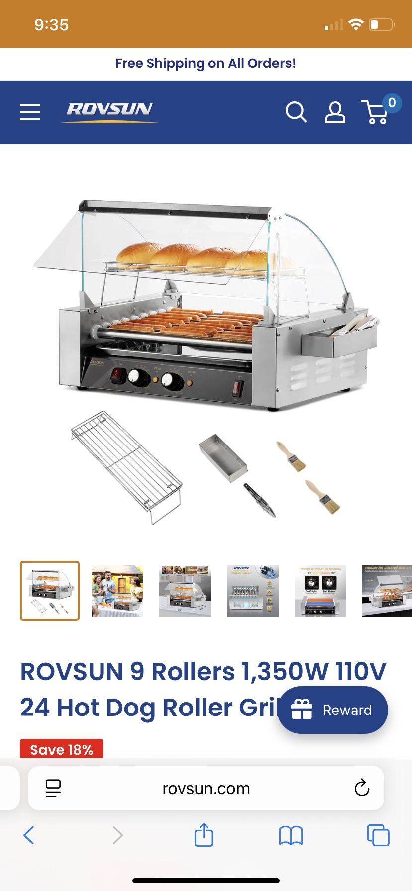 ROVSUN 9 Rollers 1,350W 110V 24 Hot Dog Roller Grill