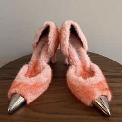 AREA x Sergio Rossi Pink/Orange Furry Spike Heels – Limited Edition Statement Shoes