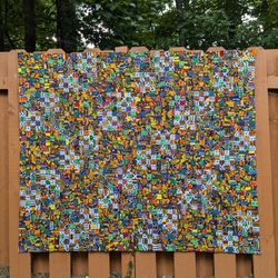Quilt Top UNFINISHED Portage Stamp African Patchwork Handmade Cotton 65 X 54