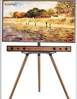 Tripod TV Stand for 43-65" TVs, Swivel, Black Walnut
Height-adjustable easel TV stand, wood media shelf, cable management and VESA up to 400x400