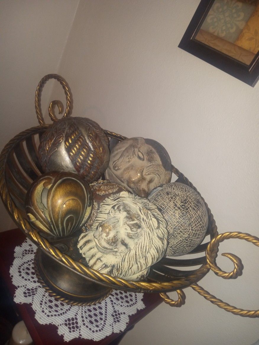 Very Nice Large Iron Basket Centerpiece With Decor Included