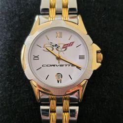 VTG Corvette GM TX0298 50th Anniversary Offically Licensed 26mm Date Watch WORKS