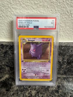 Gengar 1st Edition 5/62 Fossil Holo PSA 7 Fresh Cert, New Slab 1999 Pokemon
