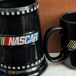 Nascar Stock Car Racing Licensed Ceramic Coffee And Beer Mugs 2003. Microwave + Dishwasher Safe.  Large Mug 6 1/4" And Coffee Cup 4 1/2"H x 3 3/8"W Ea