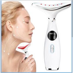 Face and Neck Beauty Massage Wand, 3 Modes - 9 Vibration Frequencies - LED - Heating, 3-in-1 Facial Sculptor for Skin Care at Home Therapy Face Massag