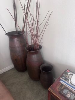 Set of 4 Large Bronze / Copper Floor Vases