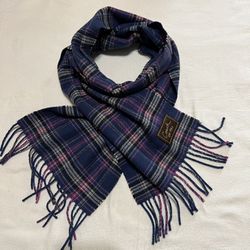 Coach Est 1941 Cashmere Wool Winter Scarf 64.5/8  Fringe Blue/Pink  Plaid Women’s