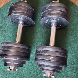 52.5 lbs. X 2 adjustable dumbells 105 lbs. Total