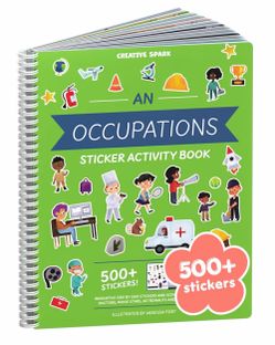Occupation Travel Activity Book w/12 Coloring Pages and 12 Side by Side Re-Usable Sticker Scenes. Road Trip Essential!