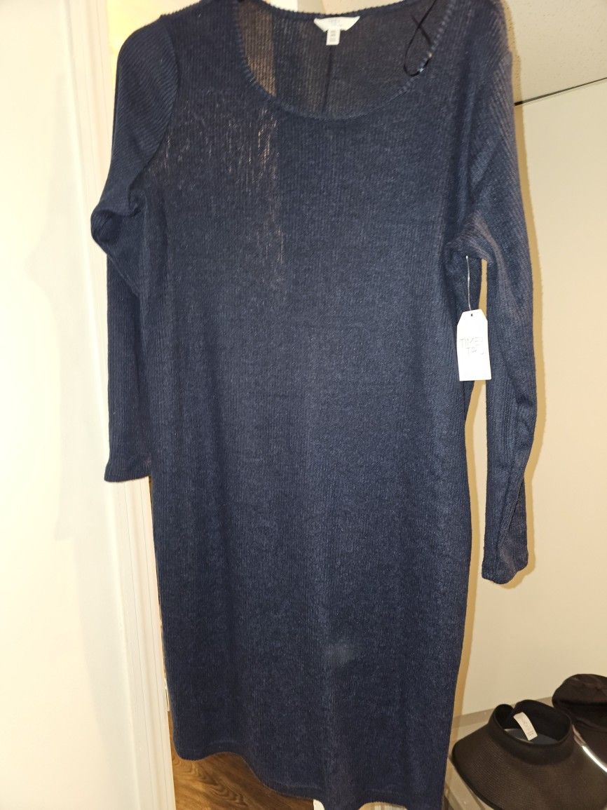 Womens Size Xxl 2xl Blue Knit Dress Knee Length 
