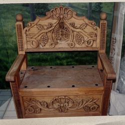 Solid wood Carved Bench with storage 