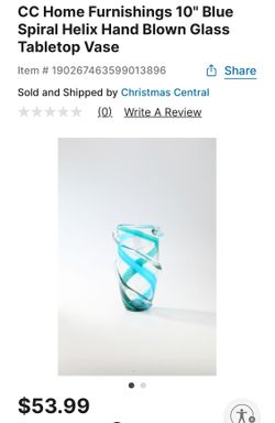 Beautiful 10" Blue Spiral Helix Hand Blown Glass Tabletop Vase