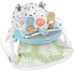 Fisher-Price Deluxe Sit-Me-Up Floor Seat with Toy Bar Snow Leopard, Portable Infant Chair with Tray