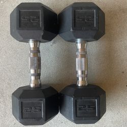 Pair of 25 lbs Rubber Hex Dumbbells (Firm Price)