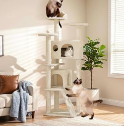 Multi-Level 62inch Cat Tree Condo / 62inch cat tower / beige cat tree