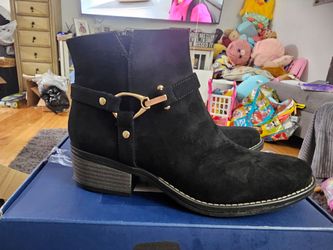 Black Suede Ankle Boots with Gold Hardware