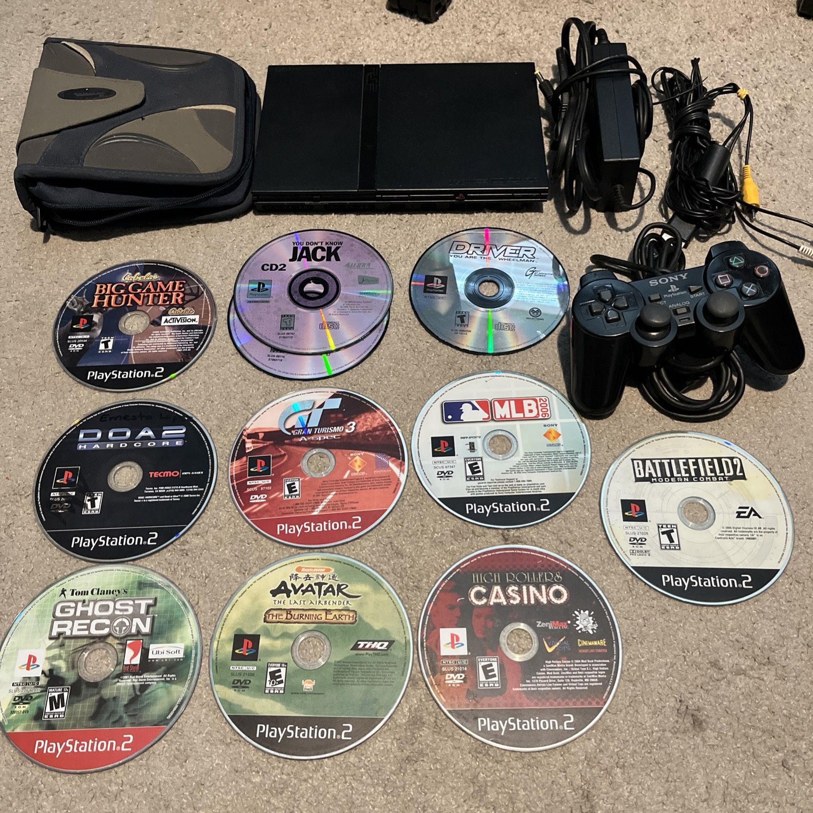 Sony PS2 PlayStation 2 Slim Console Bundle SCPH-79001 w/ Controller 10 Games