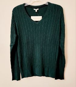 Vtg Sonoma Hunter Green V Neck Cable Knit Sweater W/LG NWT
