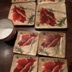 Pier 1 Import Red Poppies Plates And Bowl 