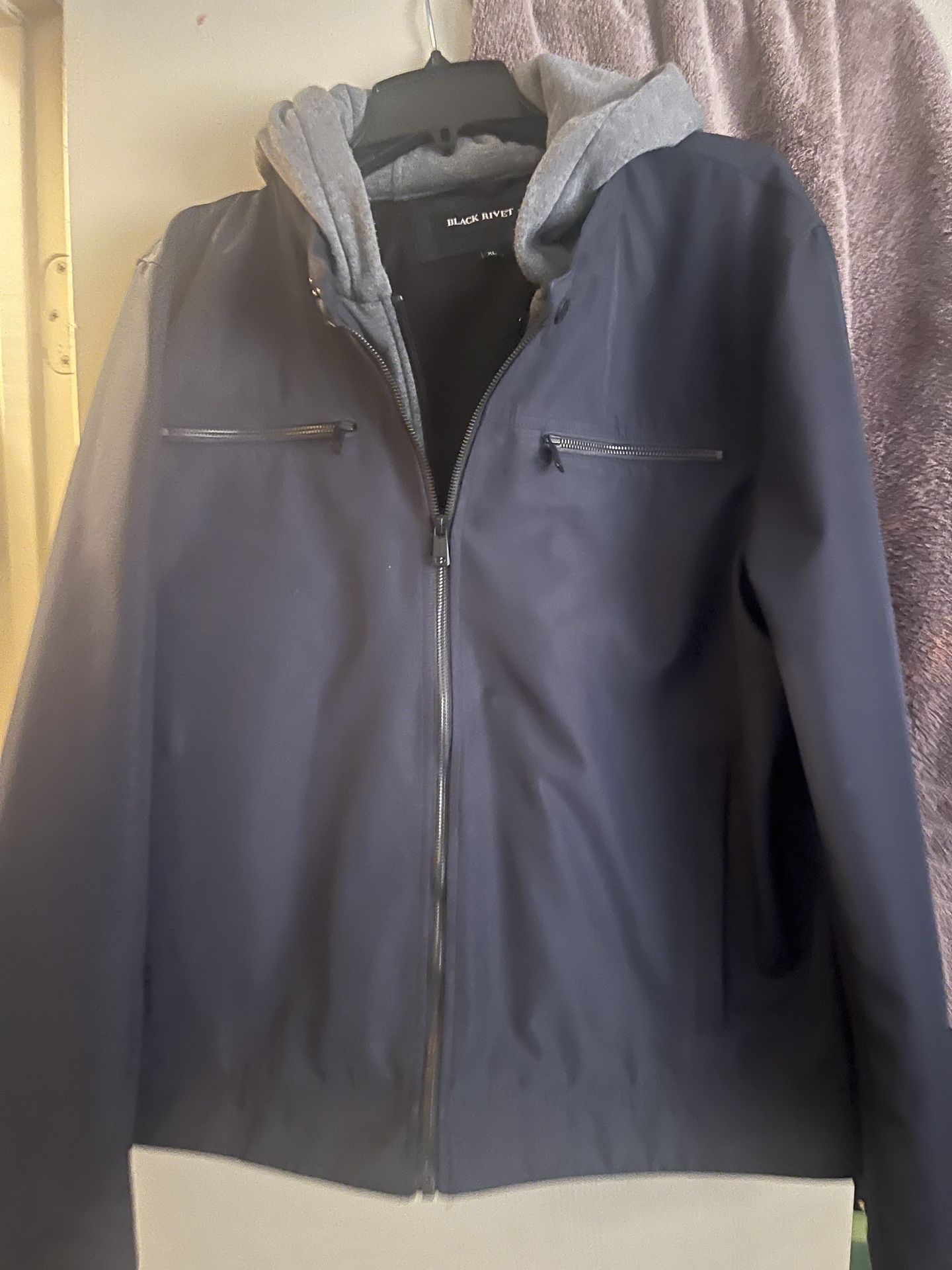Army Blue Jacket W/ Hoodie - Black Rivet