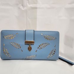 Blue Wristlet With Gold Leaf Design 