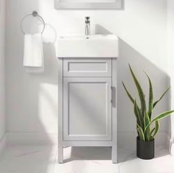 Arvesen 18 in. Single Sink Freestanding Compact Bath Vanity in Dove Gray with White Ceramic Top