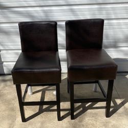 New, Set of 2, Lopez Leather Counter Height Barstools, Brown - Christopher Knight Home