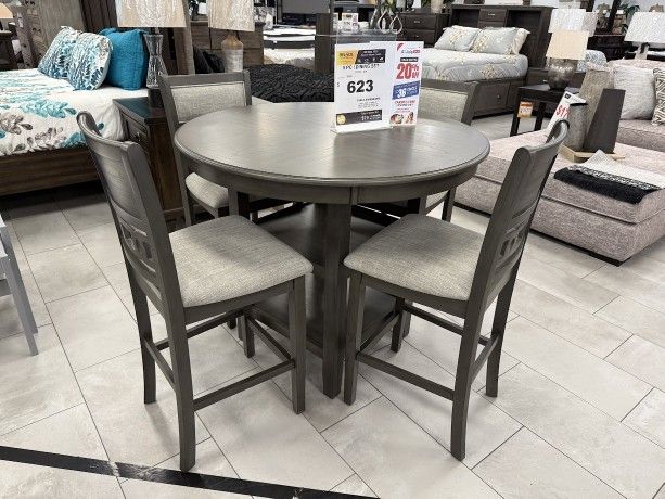 5PC Counter Height Dining Set with Table Storage Gray or Brown