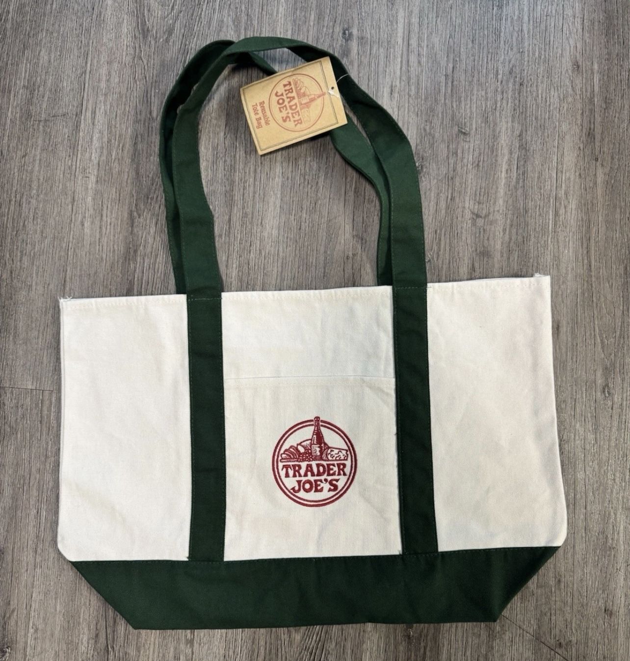 Brand New Trader Joe's Reusable Canvas Large Tote Bag Heavy Cotton Hunter Green