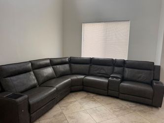 Dark Gray Leather Sectional Recliner Sofa