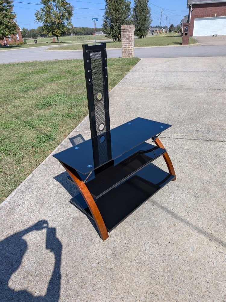 Modern TV Stand with Mount – Black Glass & Wood – Holds up to 55” TVs