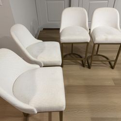 Set of 4 Modern Upholstered Bar Stools with Gold Metal Base