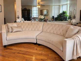 Cream Tufted Curved Sectional Sofa • Two Pieces • $1,100
