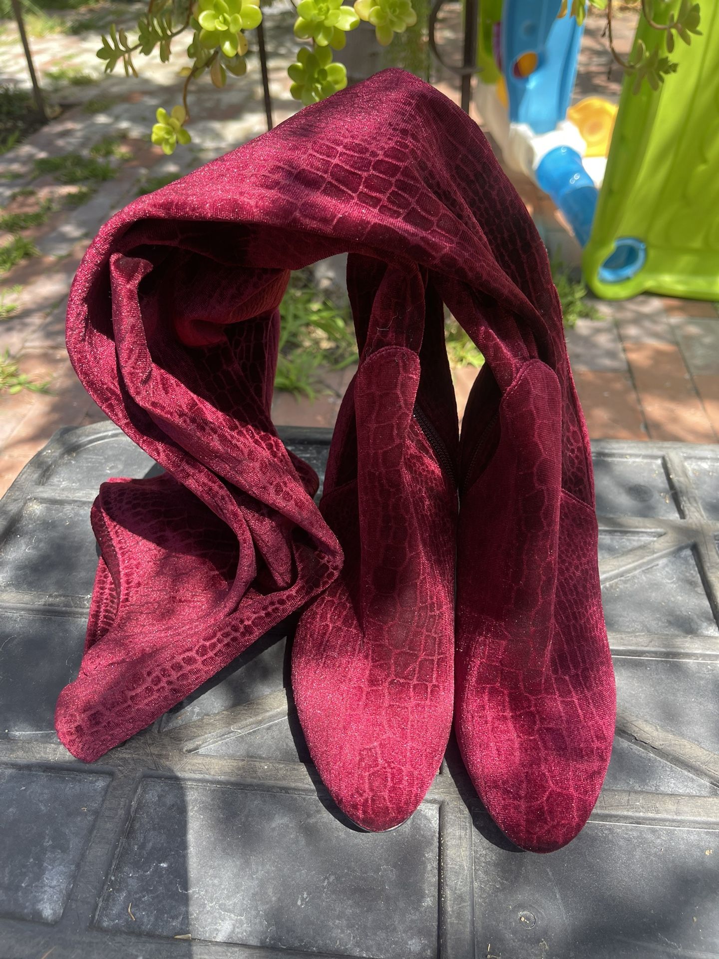 Aldo Burgundy Suede Thigh High Boots