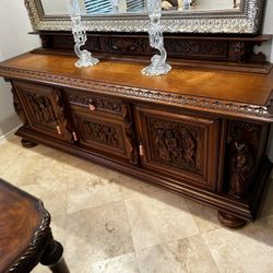 Antique English Hand Carved Banquette Cabinet
