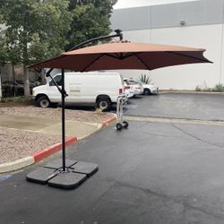 New 10' Outdoor Patio Offset Cantilever Umbrella w/ Solar LED Light (weights Are Not Included)