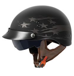VCAN Cruiser Solid Flat Black Half Face Motorcycle Helmet with Drop-Down Sun Visor, Removable Peak and Quick Release Buckle