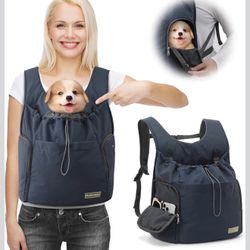 Dog Front Carrier Backpack, Adjustable Pet Dog Carrier Backpack Ventilated Mesh Dog Travel Backpack with Zippered Side Windows for Hiking Traveling fo