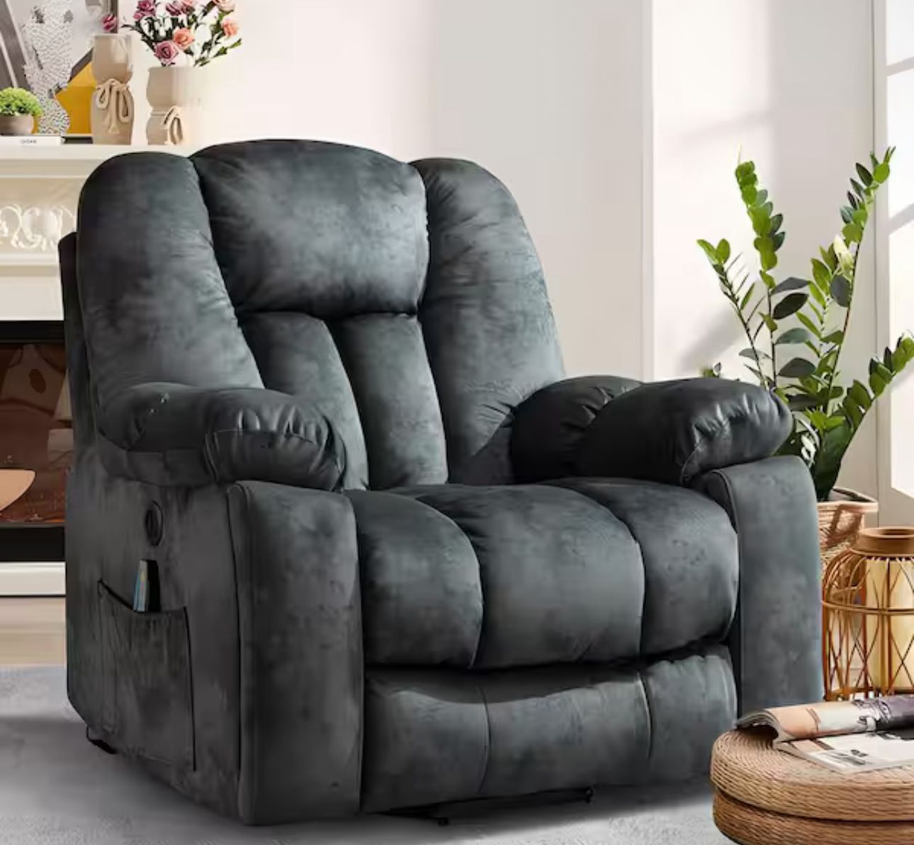40.6" W Grey Oversize Power Lift Recliner Chair with Massage and Heating