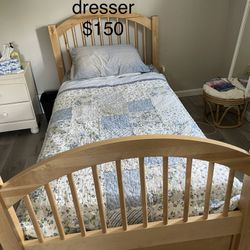 Twin Bed, Dresser, Mirror, Book Shelf