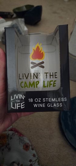 Stemless wine glass ( camping vibes) 18 oz