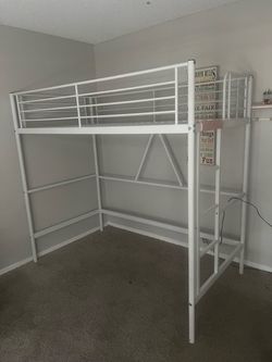 White Metal Twin Loft Bed Frame