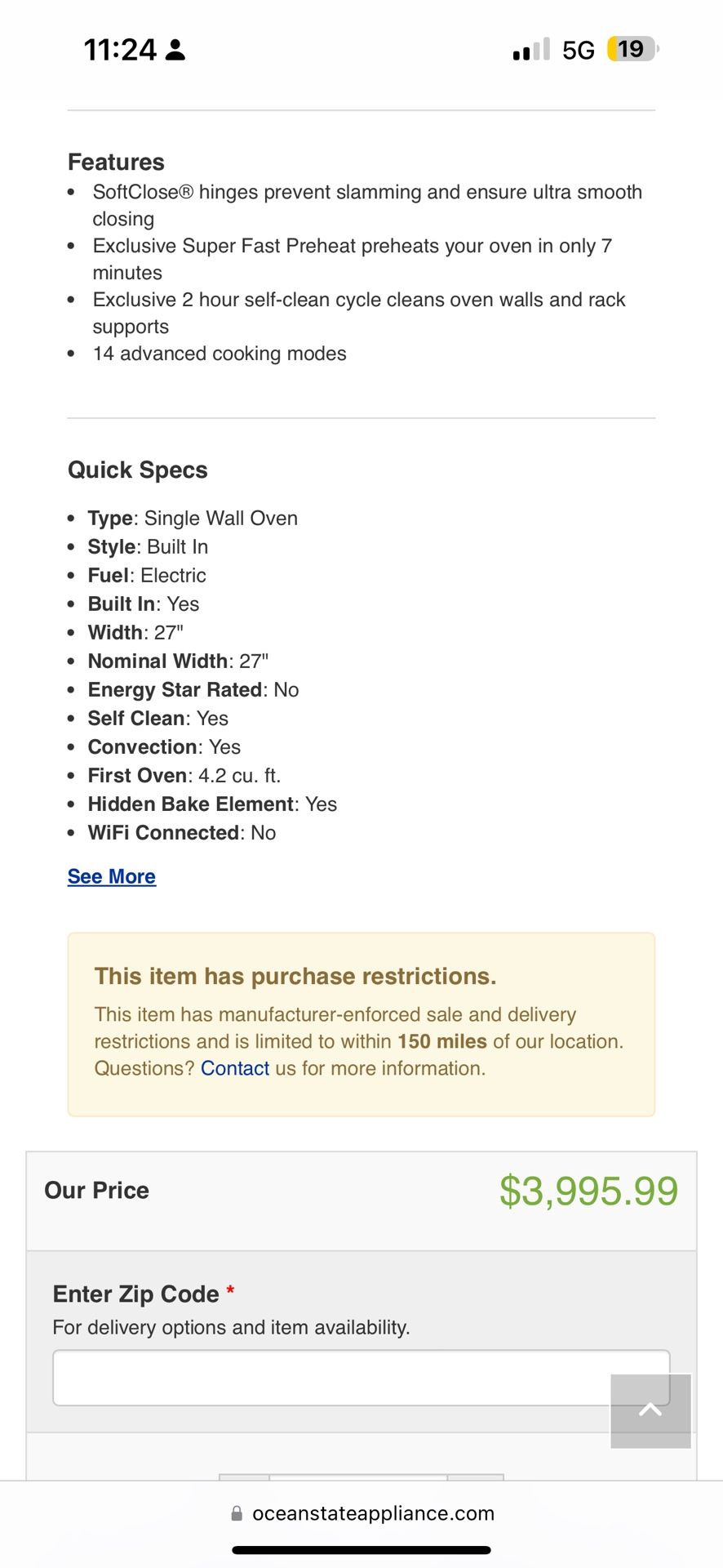 Thermador 27 Inch Masterpiece Single Oven MED271JS