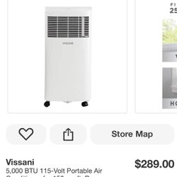 Vissani 5,000 BTU 115-Volt Portable Air Conditioner for 250 sq. ft. Rooms with Dehumidifier Mode and Remote in White  New in box   