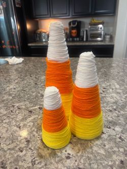 Handmade Candy Corn Yarn Cone Decorations Set of 3